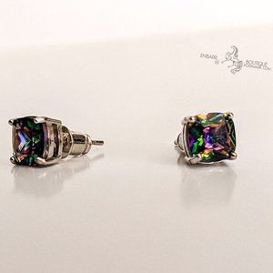 925 Princess Cut mystic Topaz Stud Earrings